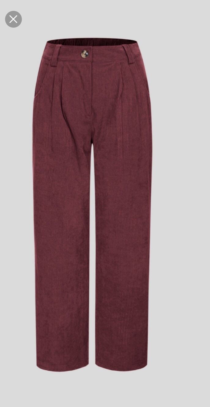 Halara L Large Burgundy Corduroy Pants Pleats High Waist Zipper Button NWT